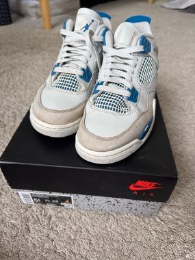 Youth Nike White and Blue Air Retro Jordan Sneakers